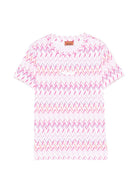 T-shirt per bambina Missoni Kids rosa con motivo a zigzag - Rubino Kids