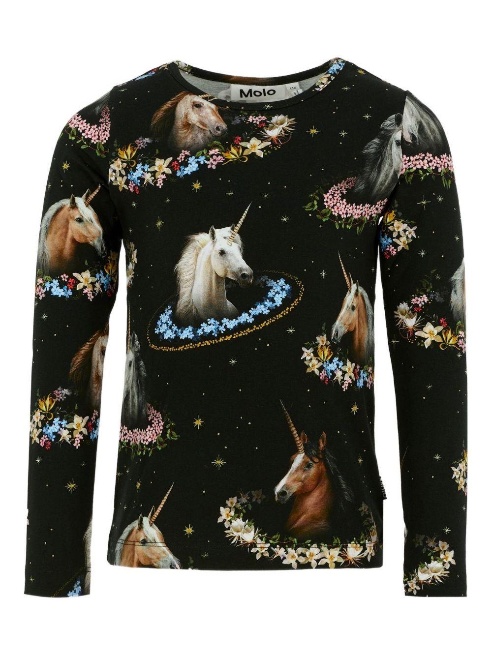 T-shirt per bambina Molo nera con stampa unicorno - Rubino Kids