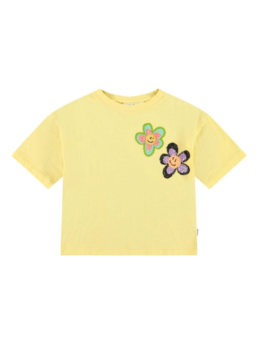 T-shirt per bambina Molo Reinette giallo con ricamo a fiori - Rubino Kids