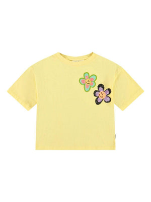 Molo Reinette yellow T-shirt for girls with floral embroidery