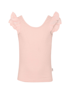 T-shirt per bambina Molo rosa a coste con rifinitura con ruches - Rubino Kids