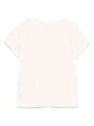T-shirt per bambina Moncler Enfant beige chiaro con logo ricamato sul davanti - Rubino Kids