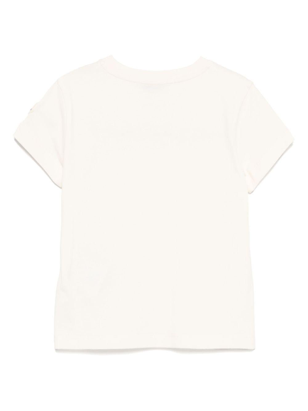 T-shirt per bambina Moncler Enfant beige chiaro con logo ricamato sul davanti - Rubino Kids