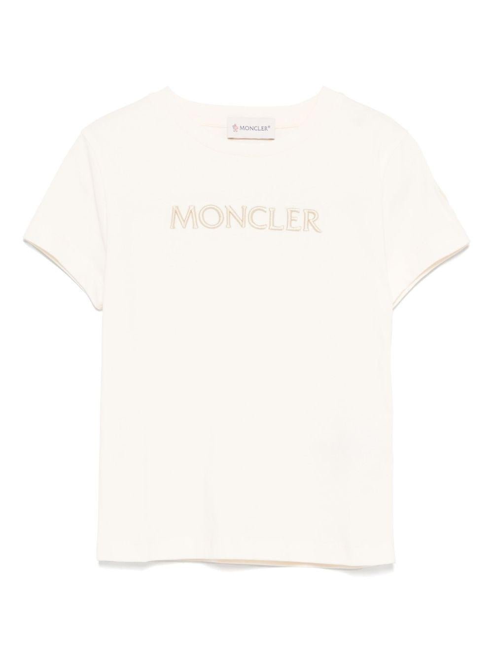 T-shirt per bambina Moncler Enfant beige chiaro con stampa logo - Rubino Kids