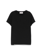 T-shirt per bambina Moncler Enfant nera con logo in rilievo e toppa sulla manica - Rubino Kids