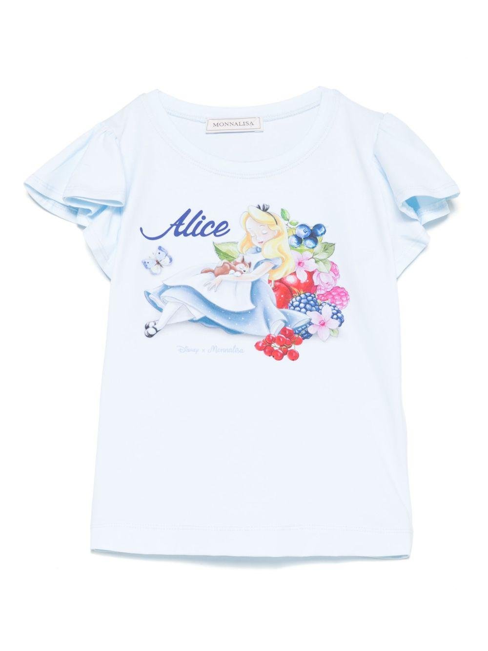 T-shirt per bambina Monnalisa azzurro con motivo Alice x Disney - Rubino Kids