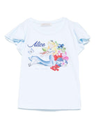 T-shirt per bambina Monnalisa azzurro con motivo Alice x Disney - Rubino Kids
