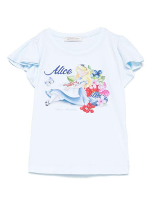 T-shirt per bambina Monnalisa azzurro con motivo Alice x Disney