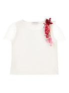 T-shirt per bambina Monnalisa bianca con applicazione a fiori - Rubino Kids