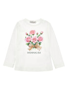 T-shirt per bambina Monnalisa bianca con bouquet di fiori - Rubino Kids