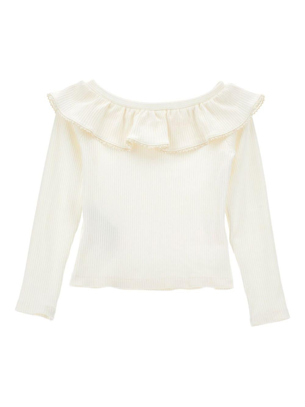 T-shirt per bambina Monnalisa bianca con colletto con increspature - Rubino Kids