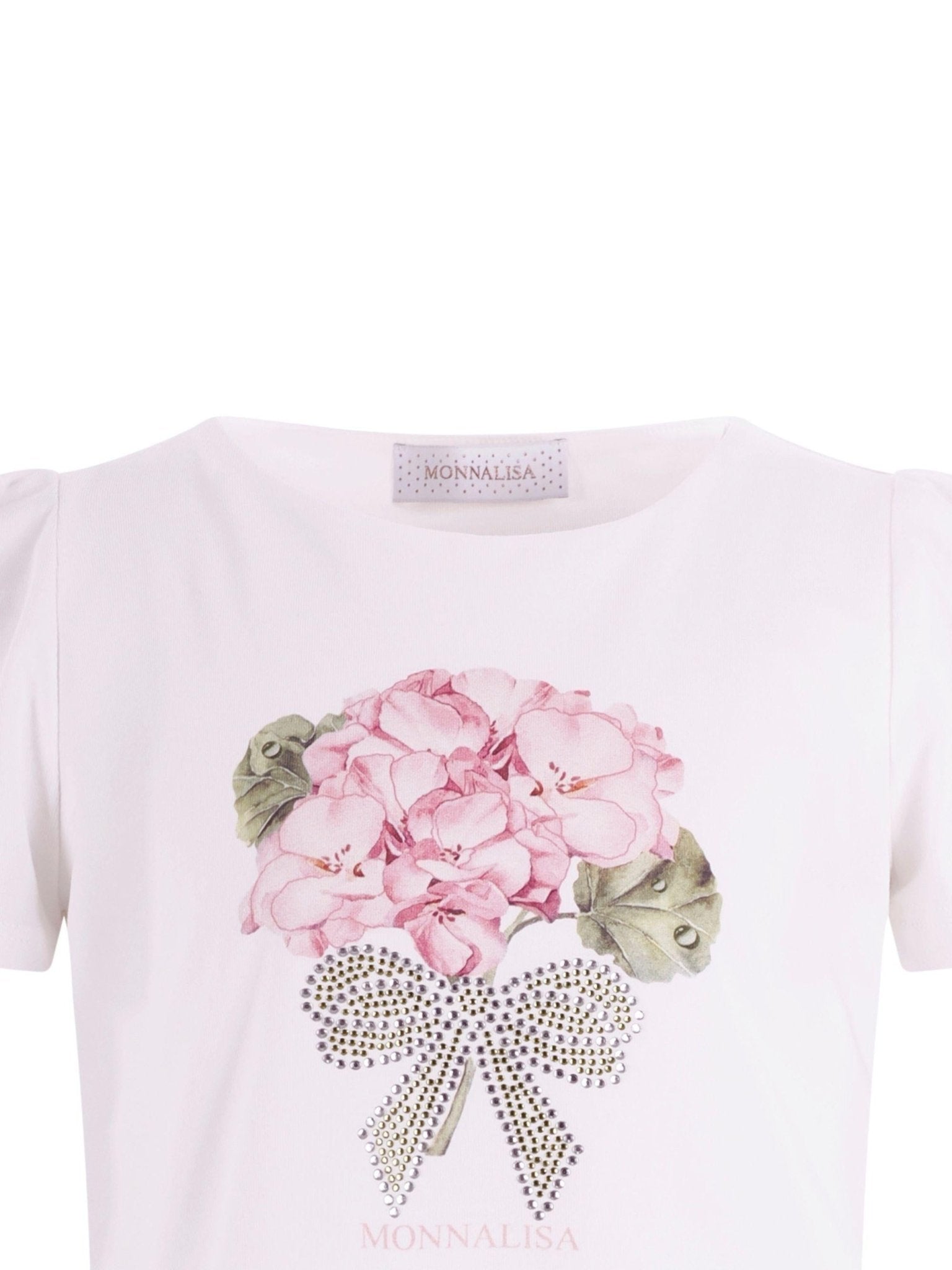 T-shirt per bambina Monnalisa bianca con grafica a fiori sul davanti - Rubino Kids
