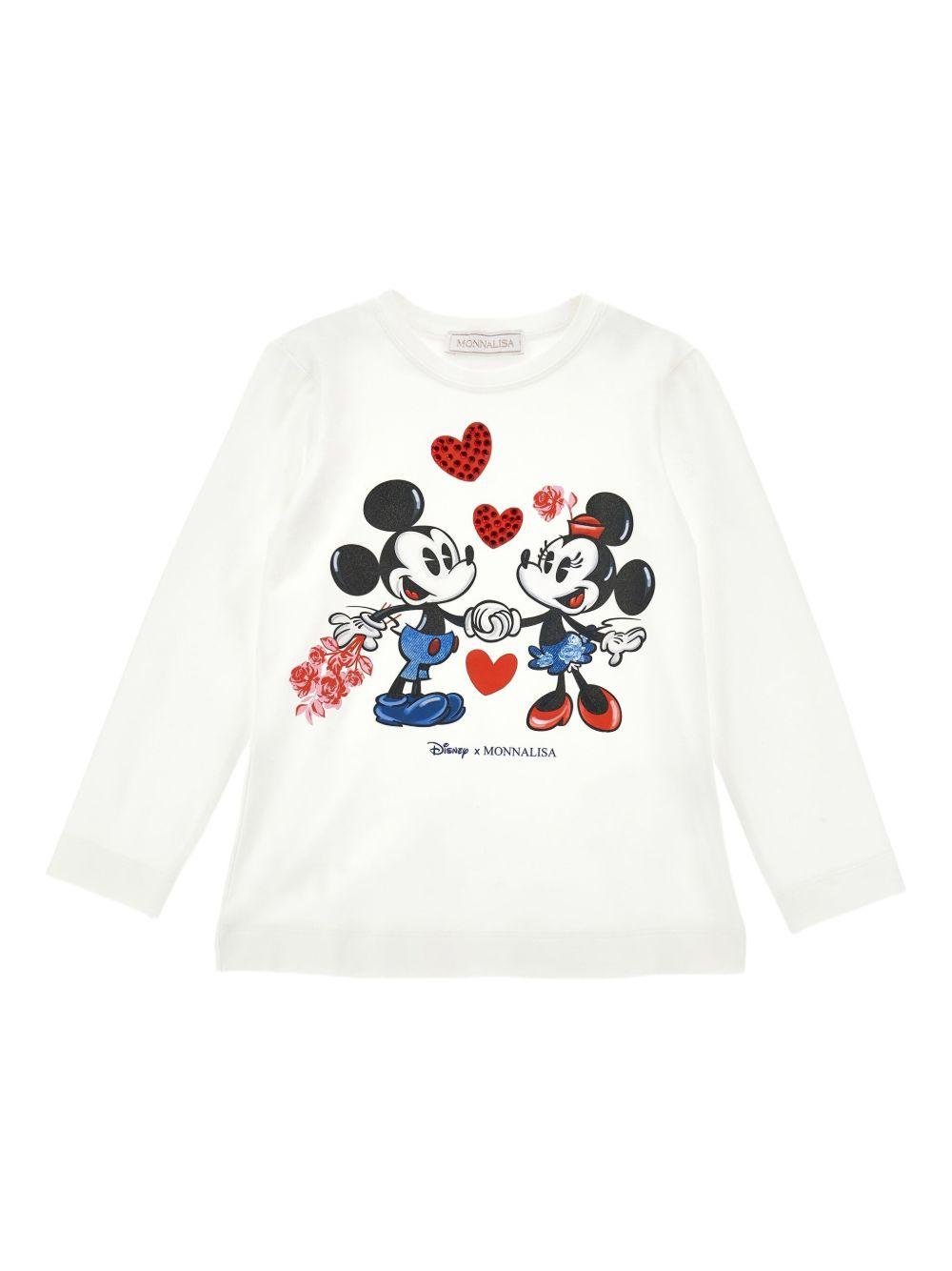 T-shirt per bambina Monnalisa bianca con grafica con Topolino e Minnie - Rubino Kids