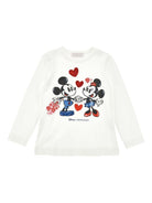 T-shirt per bambina Monnalisa bianca con grafica con Topolino e Minnie - Rubino Kids