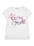 T-shirt per bambina Monnalisa bianca con grafica e decorazioni in strass - Rubino Kids
