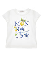 T-shirt per bambina Monnalisa bianca con grafica logo - Rubino Kids