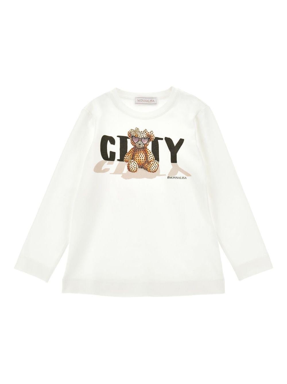 T-shirt per bambina Monnalisa bianca con illustrazione Teddy Bear - Rubino Kids