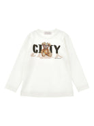 T-shirt per bambina Monnalisa bianca con illustrazione Teddy Bear - Rubino Kids