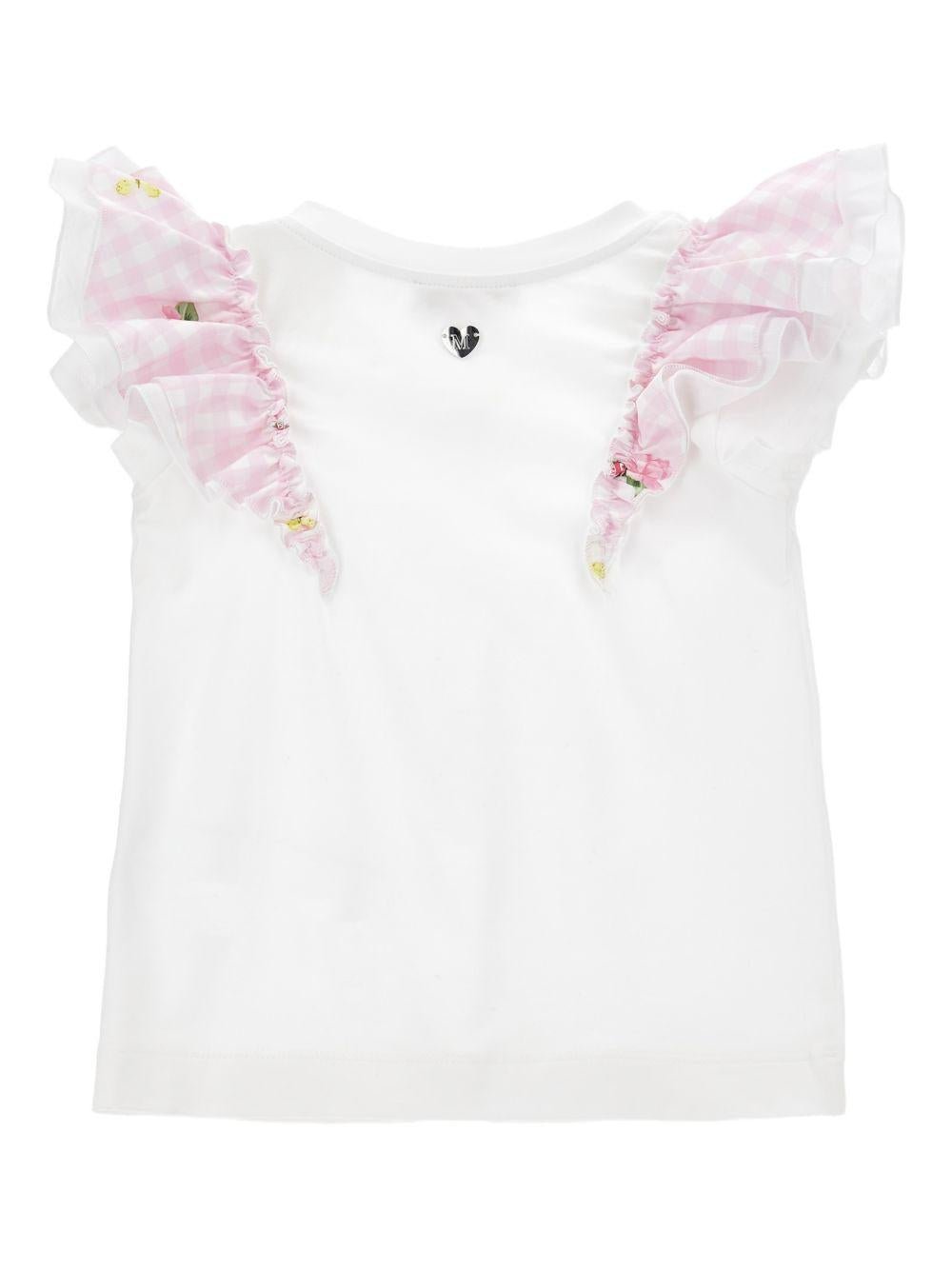 T-shirt per bambina Monnalisa bianca con ruches - Rubino Kids