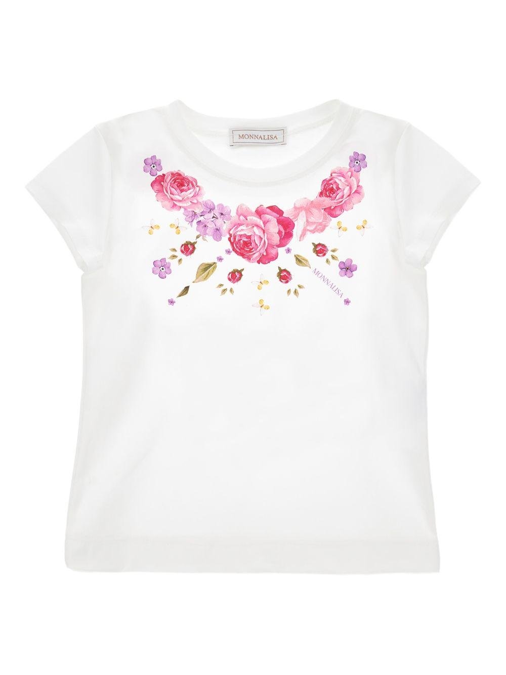 T-shirt per bambina Monnalisa bianca con stampa a fiori - Rubino Kids