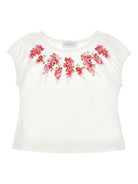 T-shirt per bambina Monnalisa bianca con stampa a fiori - Rubino Kids