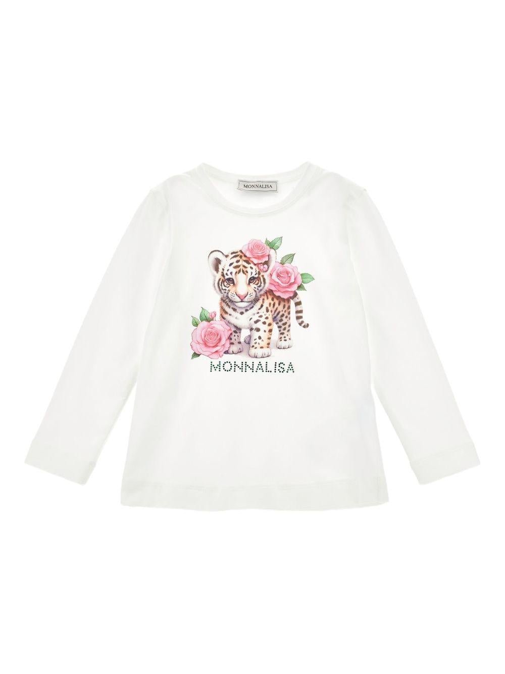 T-shirt per bambina Monnalisa bianca con stampa grafica - Rubino Kids
