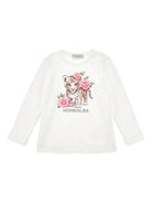 T-shirt per bambina Monnalisa bianca con stampa grafica - Rubino Kids