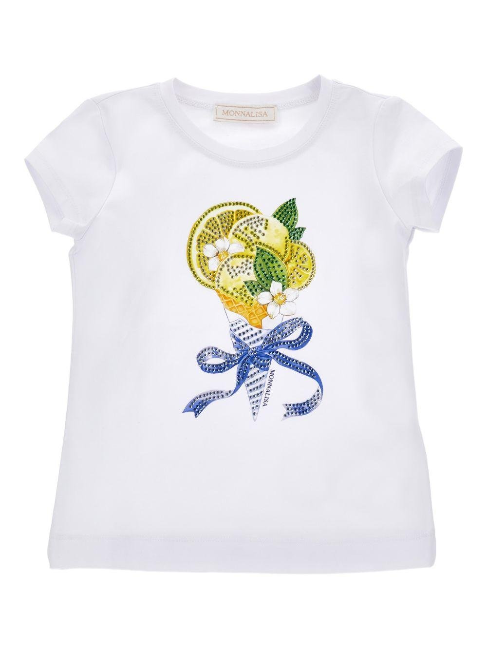 T-shirt per bambina Monnalisa bianca con stampa grafica sul davanti - Rubino Kids