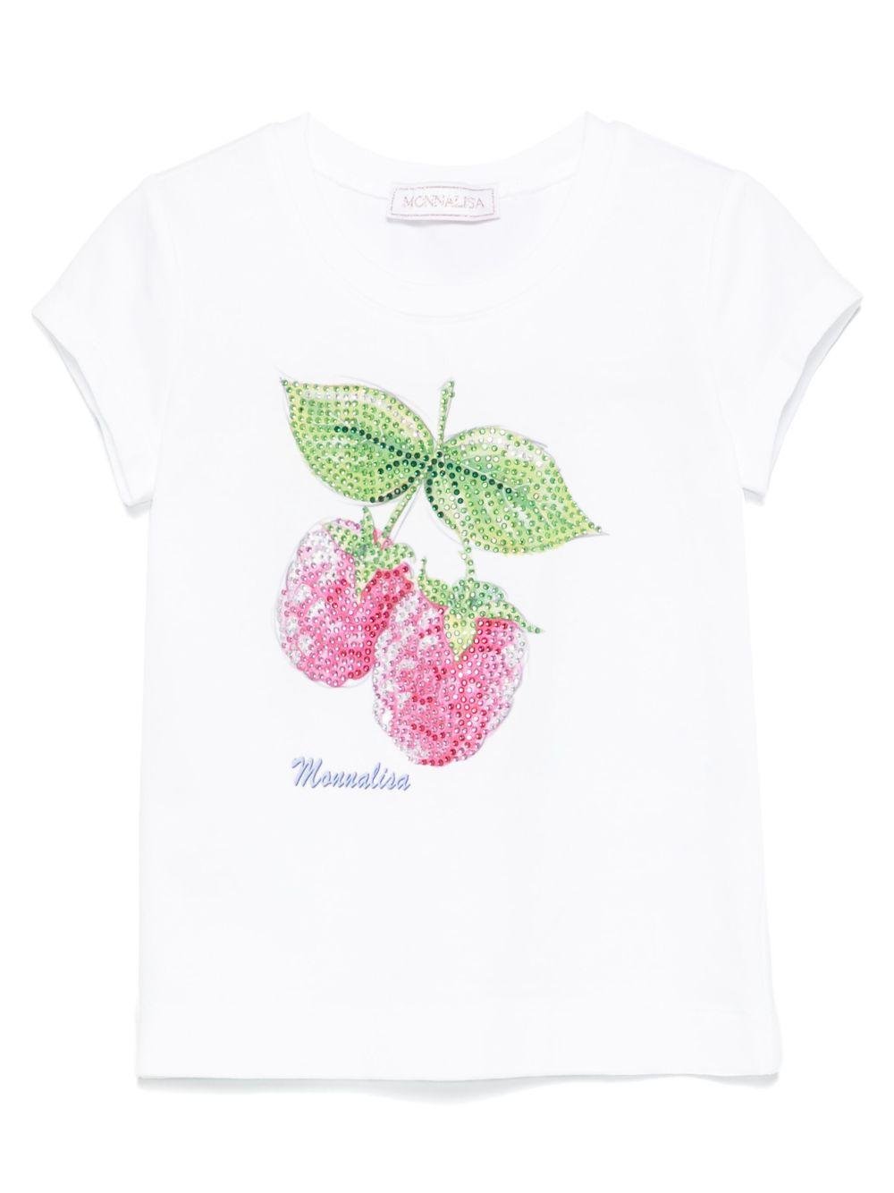 T-shirt per bambina Monnalisa bianco con decorazione di cristalli - Rubino Kids
