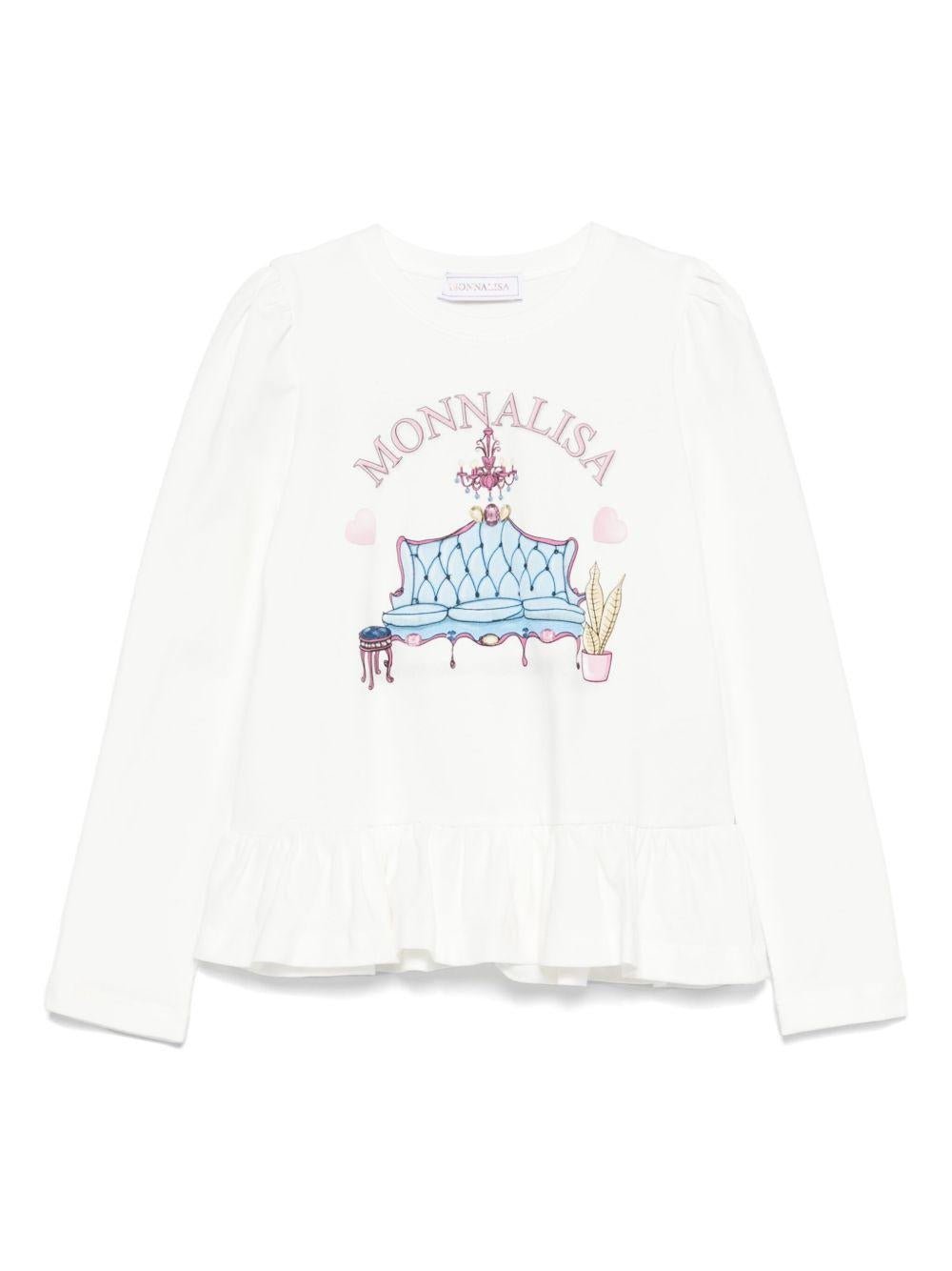 T-shirt per bambina Monnalisa bianco con orlo con ruches - Rubino Kids