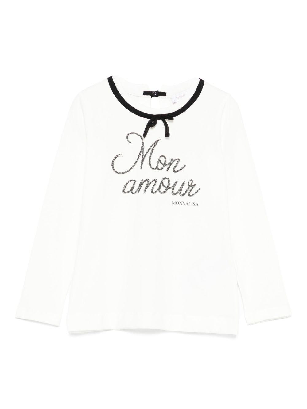T-shirt per bambina Monnalisa bianco con ricamo fiocco - Rubino Kids