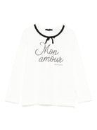 T-shirt per bambina Monnalisa bianco con ricamo fiocco - Rubino Kids