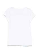 T-shirt per bambina Monnalisa bianco con stampa grafica e decorazione strass - Rubino Kids
