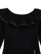 T-shirt per bambina Monnalisa nera con colletto con increspature - Rubino Kids