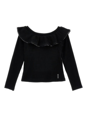 T-shirt per bambina Monnalisa nera con colletto con increspature