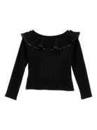 T-shirt per bambina Monnalisa nera con colletto con increspature - Rubino Kids