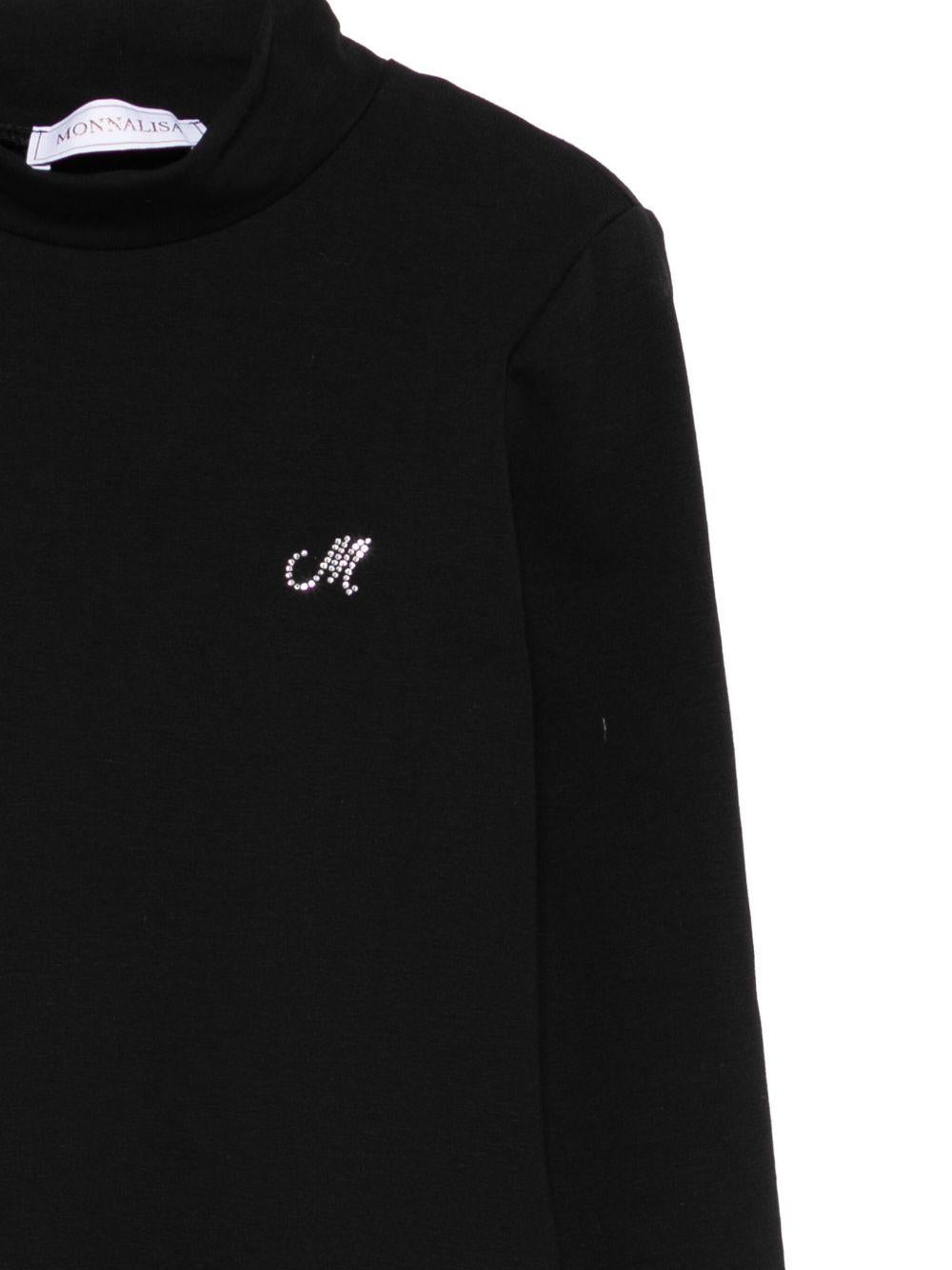 T-shirt per bambina Monnalisa nera con decorazioni in strass - Rubino Kids