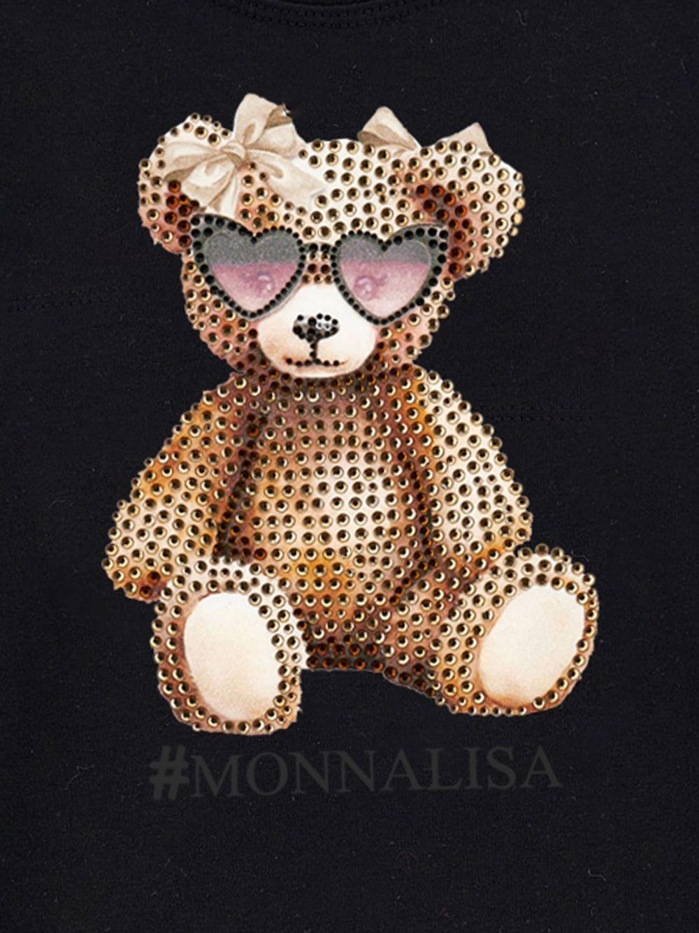T-shirt per bambina Monnalisa nera con stampa Bear - Rubino Kids