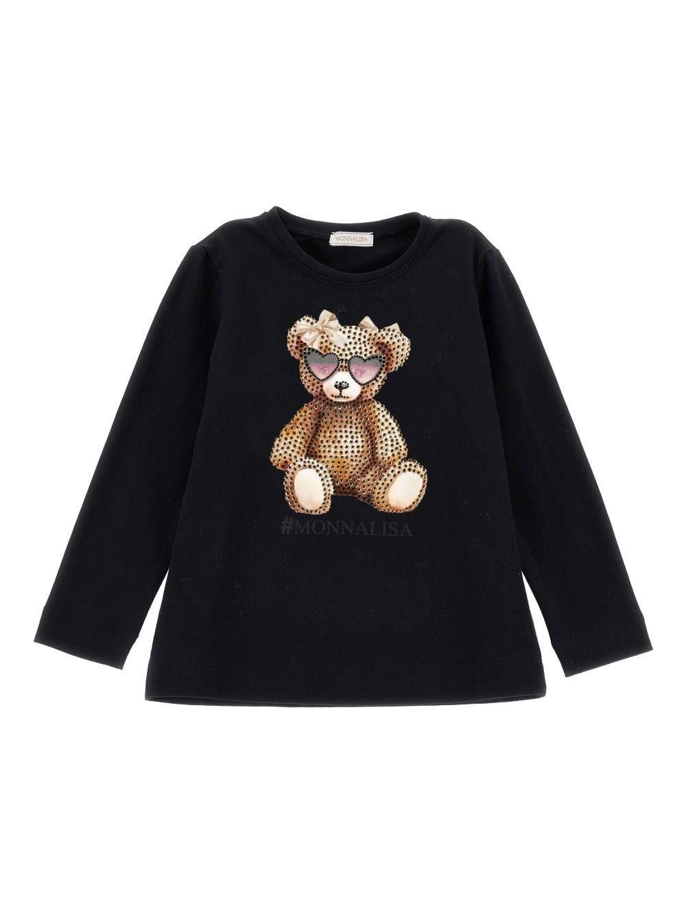 T-shirt per bambina Monnalisa nera con stampa Bear - Rubino Kids