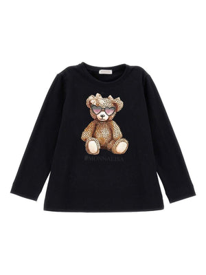 T-shirt per bambina Monnalisa nera con stampa Bear