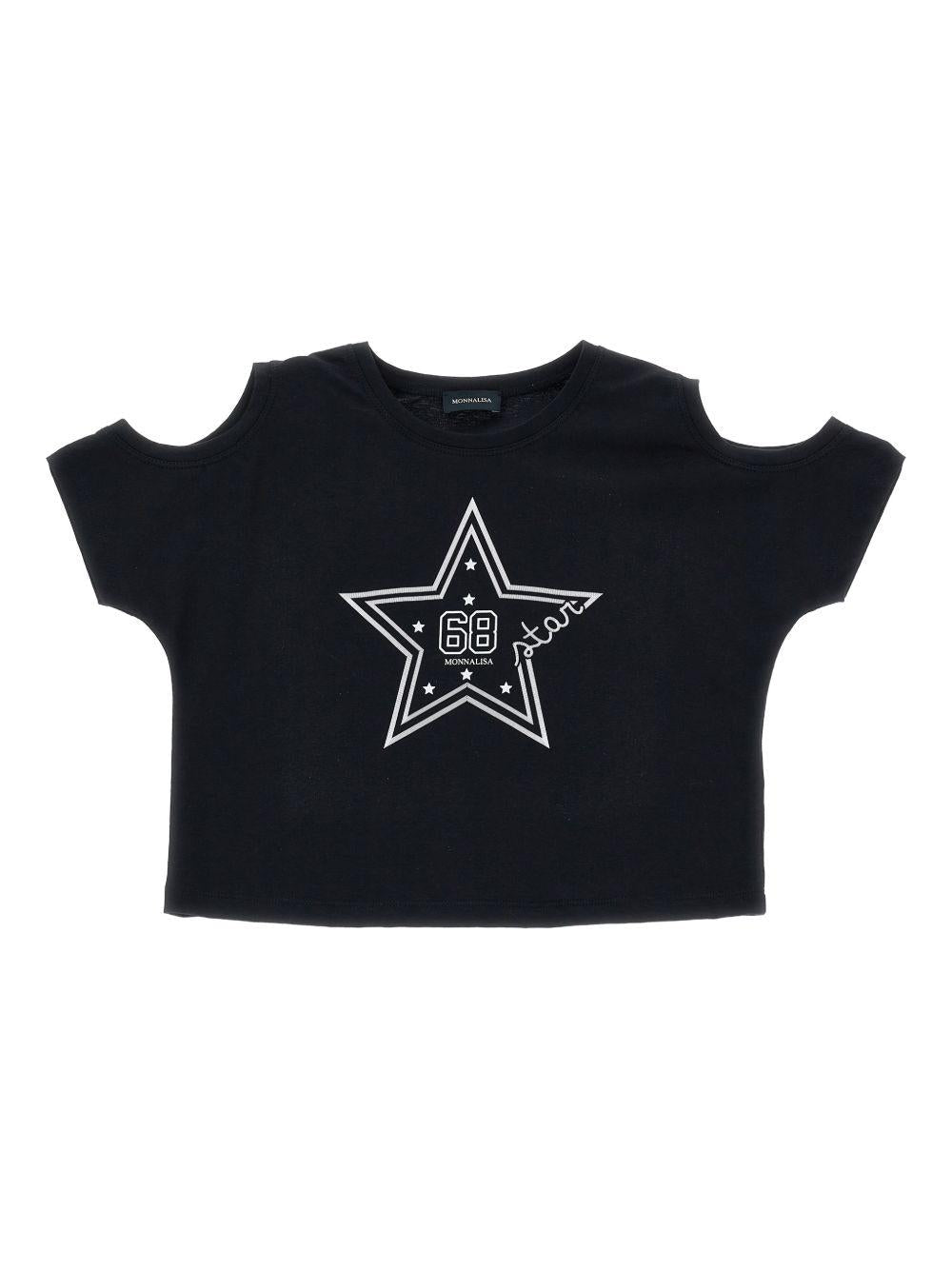 T-shirt per bambina Monnalisa nera con stampa stella - Rubino Kids