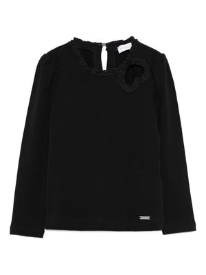 T-shirt per bambina Monnalisa nero con dettaglio a cuore