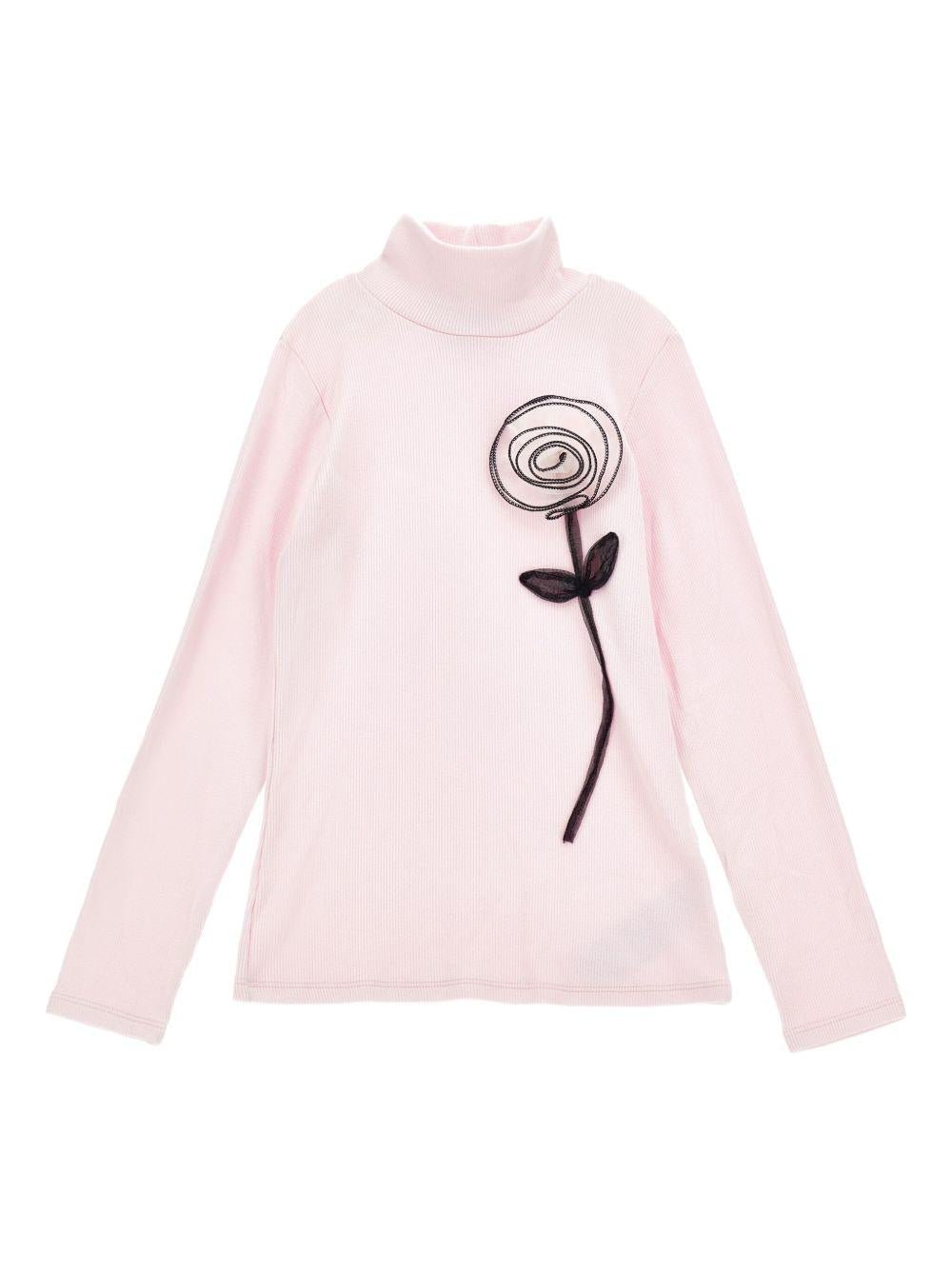 T-shirt per bambina Monnalisa rosa con applicazione a fiori - Rubino Kids