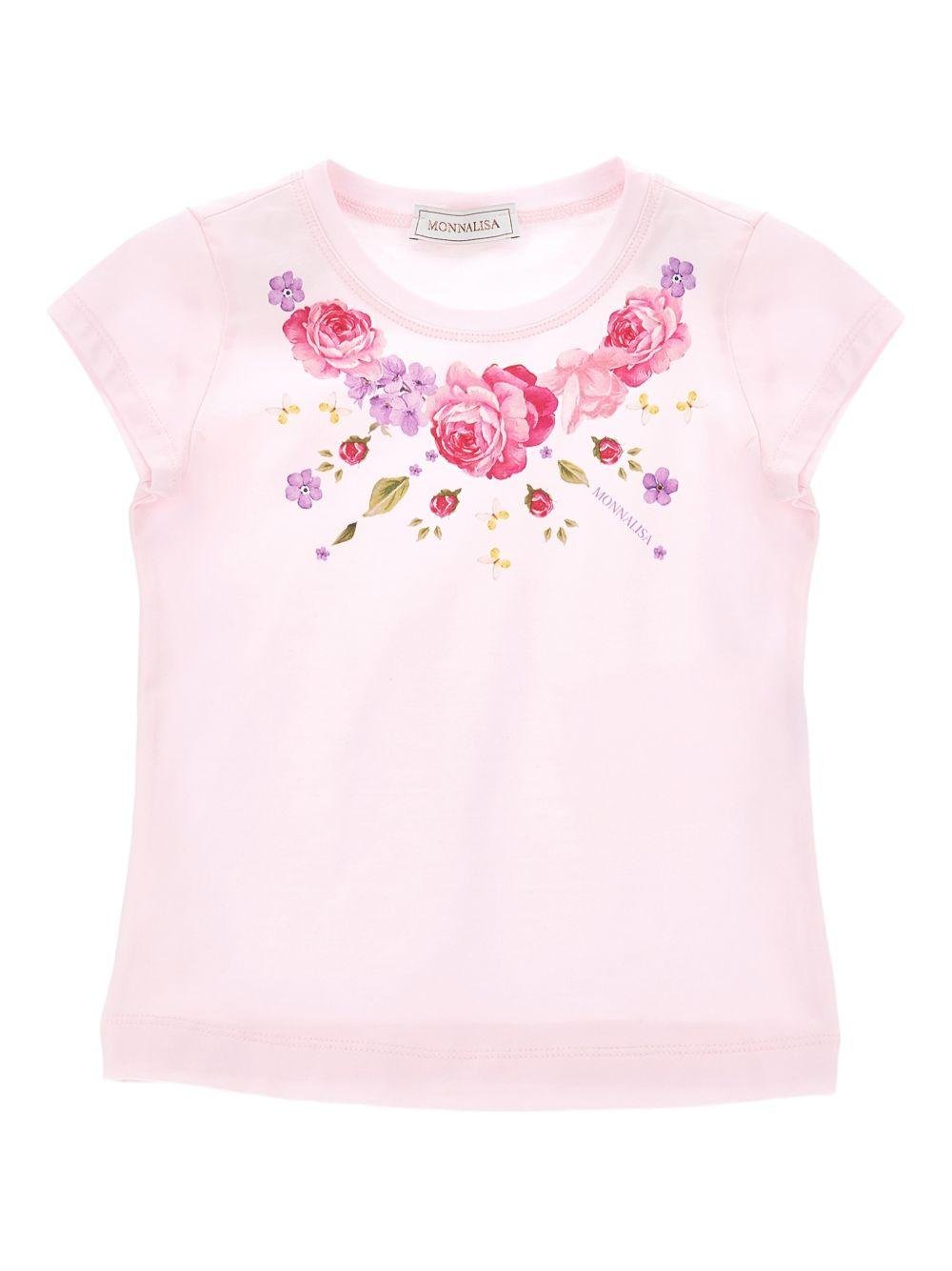 T-shirt per bambina Monnalisa rosa con stampa a fiori - Rubino Kids