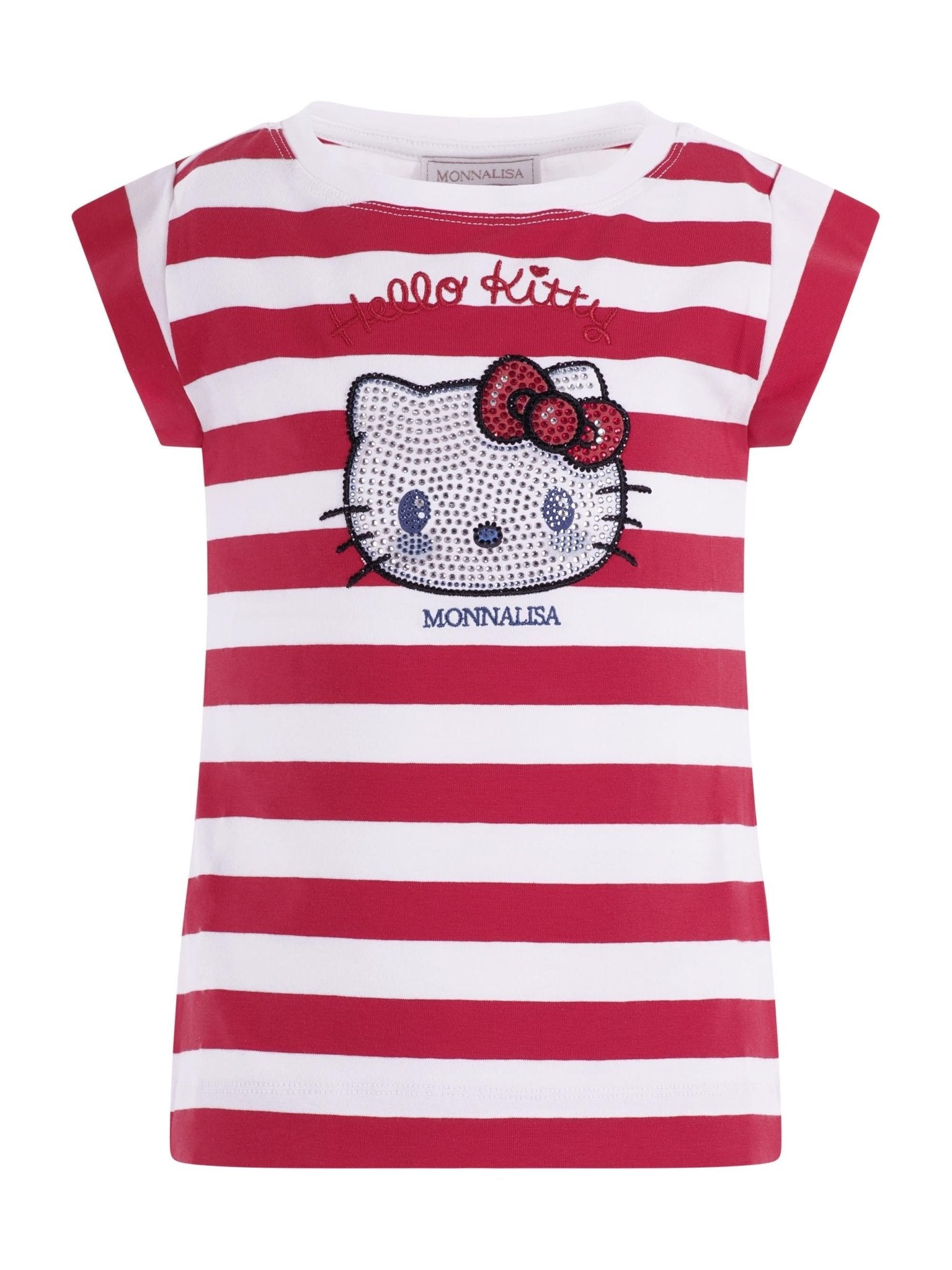 T-shirt per bambina Monnalisa rossa a righe con stampa grafica sul davanti - Rubino Kids