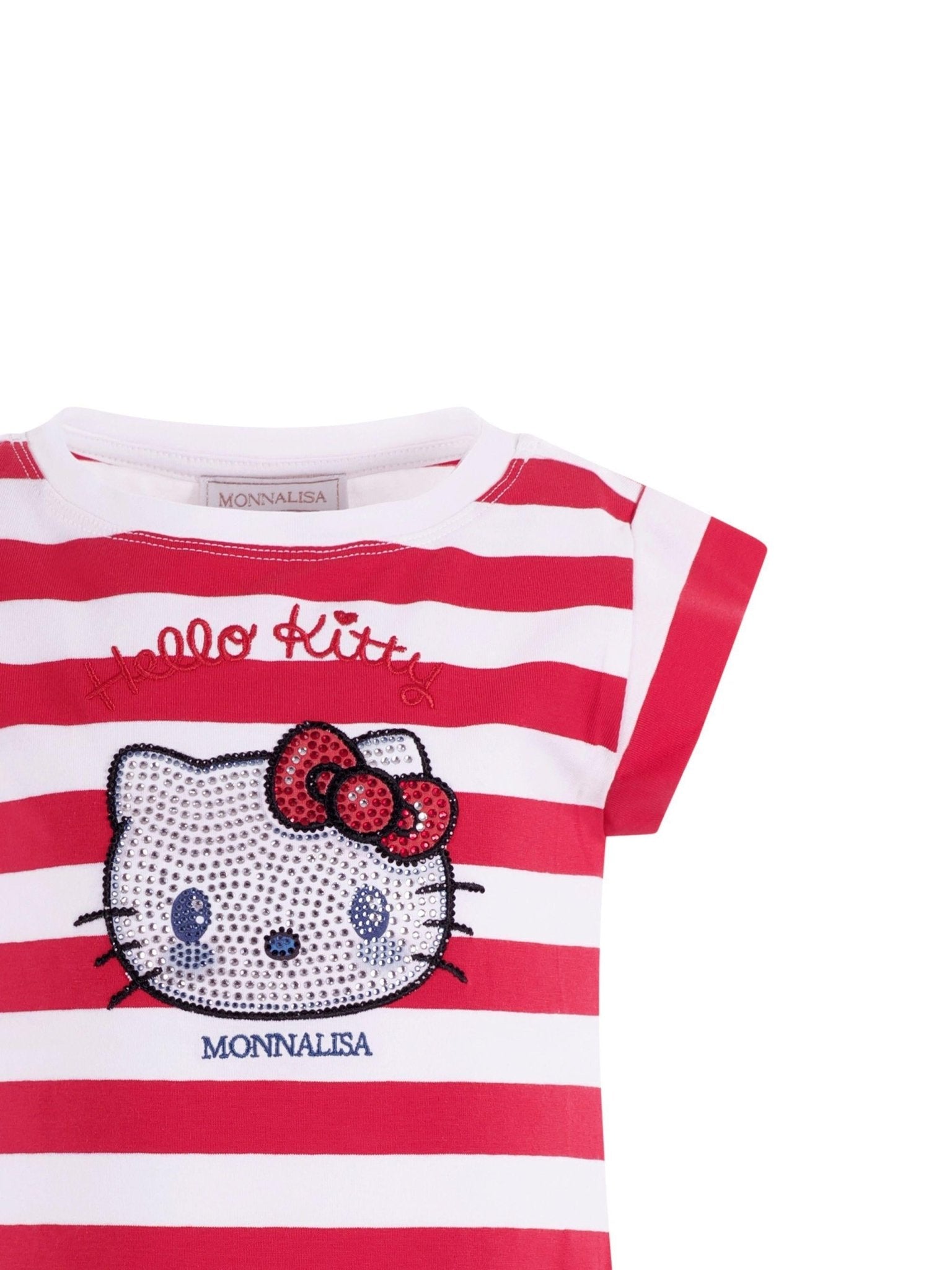 T-shirt per bambina Monnalisa rossa a righe con stampa grafica sul davanti - Rubino Kids