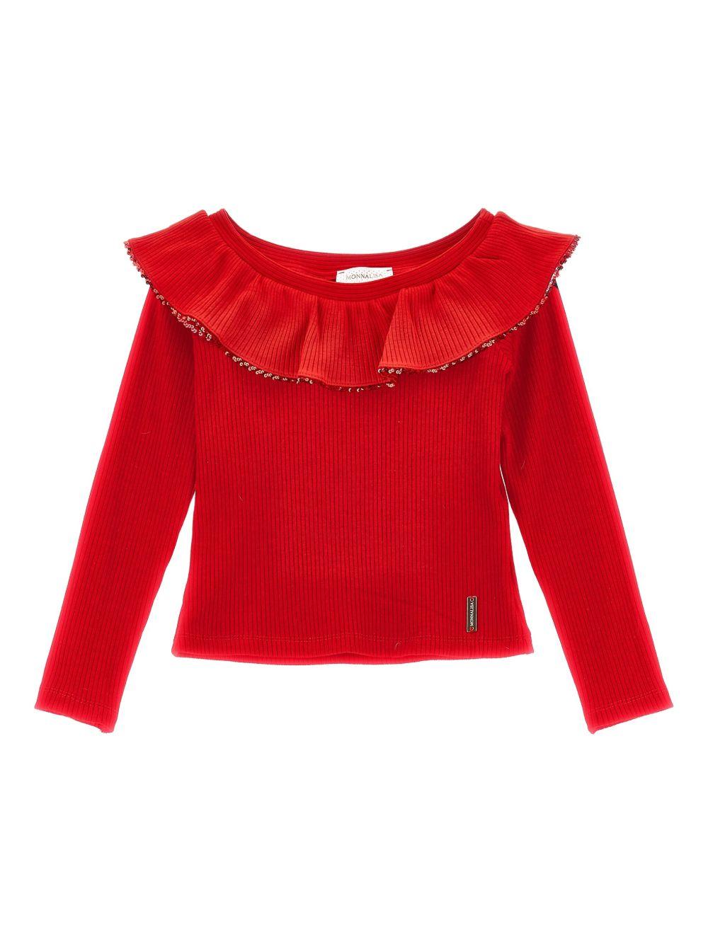 T-shirt per bambina Monnalisa rossa con paillettes - Rubino Kids