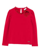 T-shirt per bambina Monnalisa rosso con dettaglio a cuore - Rubino Kids