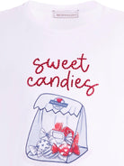 T-shirt per bambina Monnalisa Sweet Candies bianca con stampa grafica - Rubino Kids