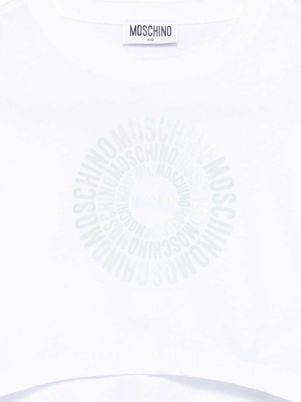 T-shirt per bambina Moschino Kids bianca con design crop - Rubino Kids